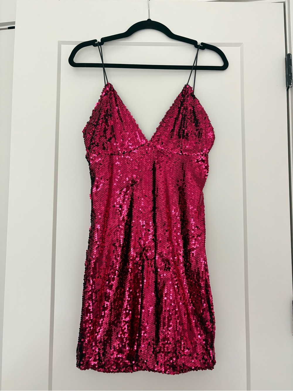 Lulu's Hot Pink Sequin Mini Dress with Spaghetti Straps